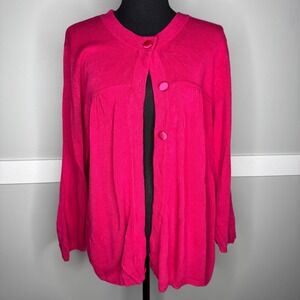 Avenue Womens Pink Button Front Cardigan Sweater Size 26/28 Plus Size Hot Pink